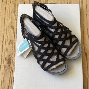 BareTraps Black Woven Strappy Slip-On Sandals